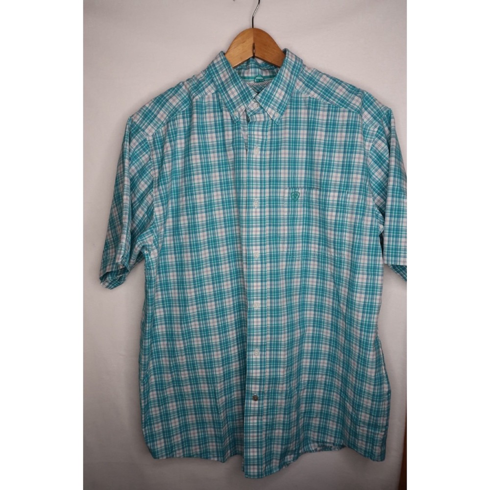 Ariat Men's Large Pro Series Plaid Western‎ Short Sleeve Button Down Shirt EUC